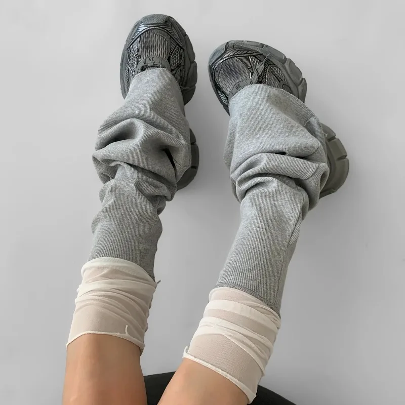 Y2K Women's Summer Thin White Over Knee Long Socks High Leg Covers Subculture Irregular Flared Boot Cuffs Accessories