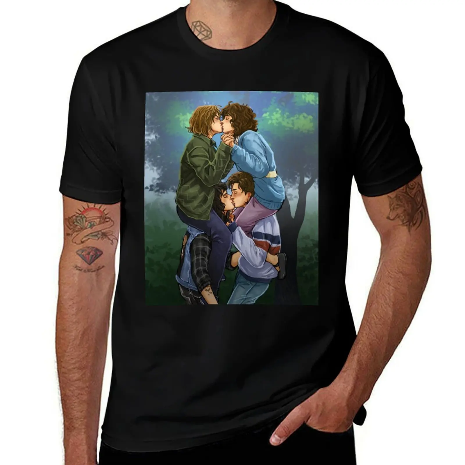 Fruity Four double kiss T-Shirt Basic Crew Neck Short Sleeve Top T-Shirt