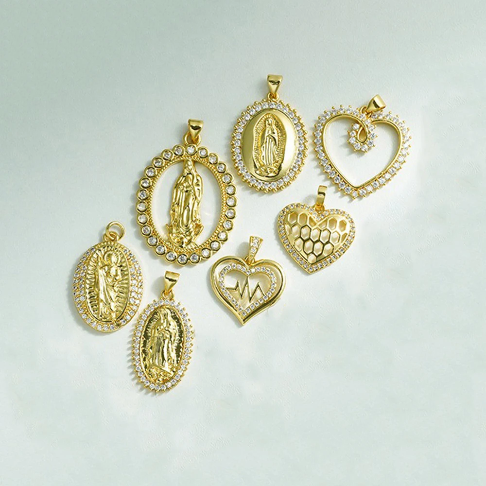 3Pcs Cubic Zirconia Religion Charms for Necklace Making Accessories Classic Virgin Mary Pendant DIY Jewelry Handmade Badge