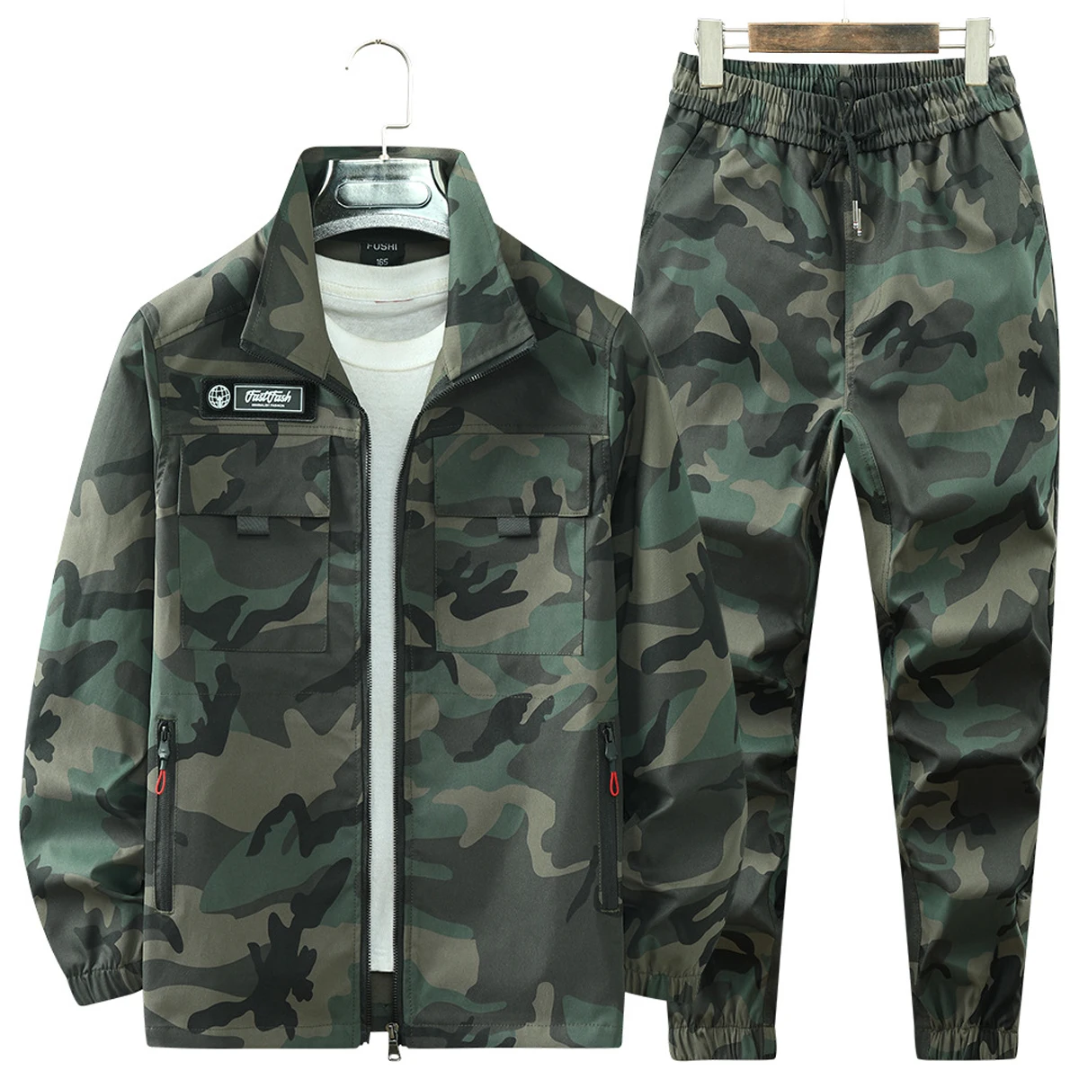 Spring Autumn Men Camo Hiking Workwear Sets Men Windbreaker Two-Piece Tracksuit Man Jackets + Pants Training Uniform Sets