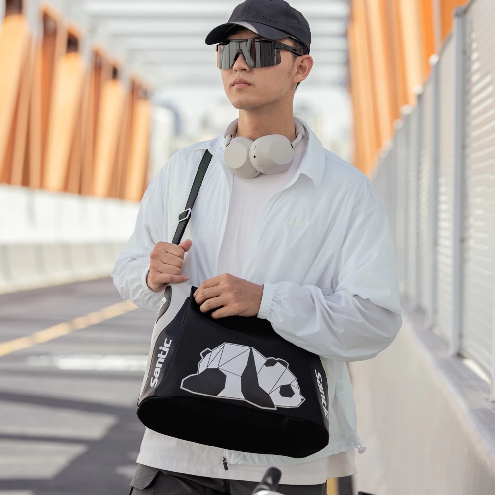Santic Casual Cycling Sport Crossbody Bag Cute Panda Printed PU Leather Bag Unisex Men Women Adjustable Shoulder Strap Sling Bag