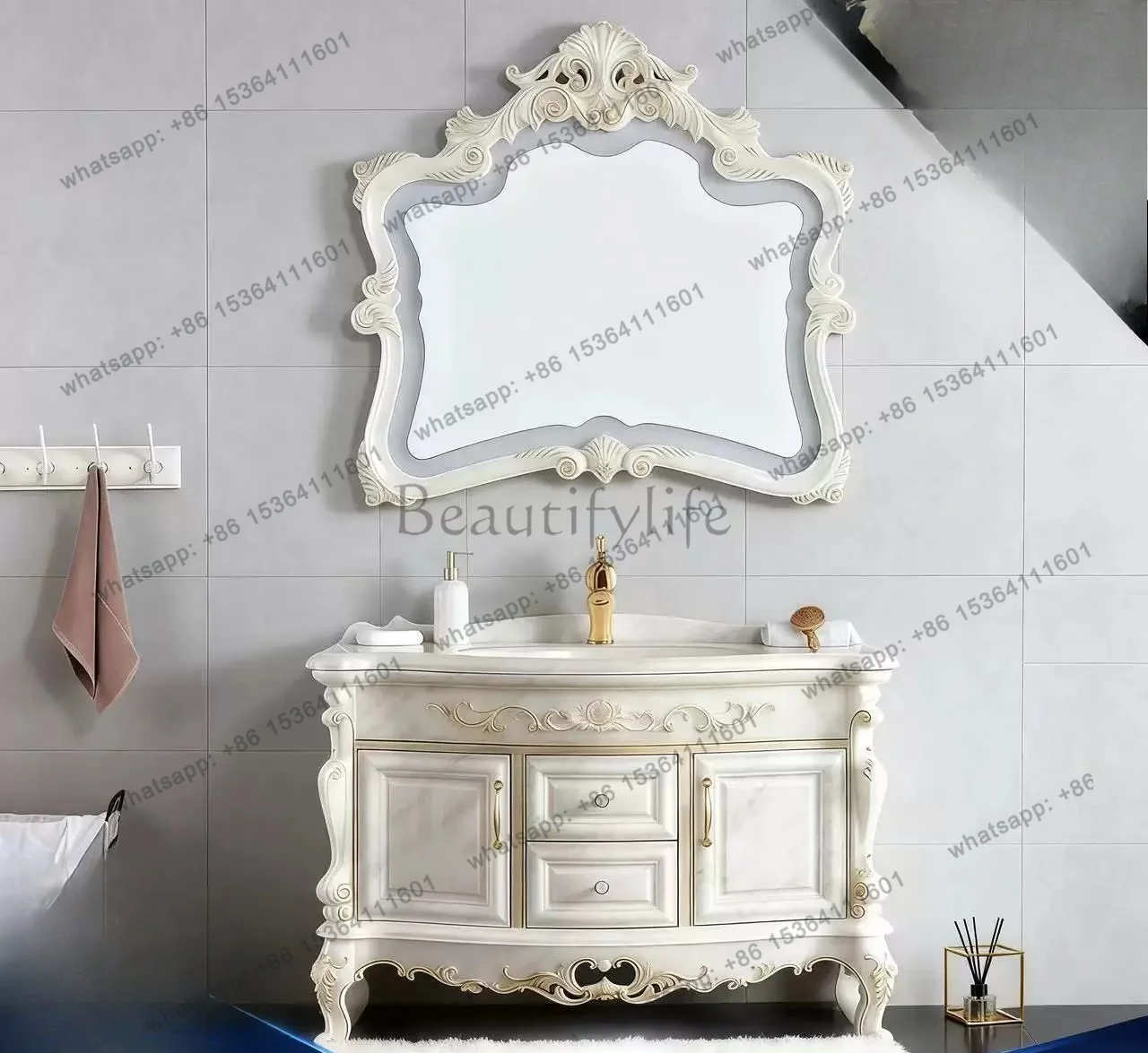 

European jade bathroom cabinet combination light luxury integrated washstand floor type