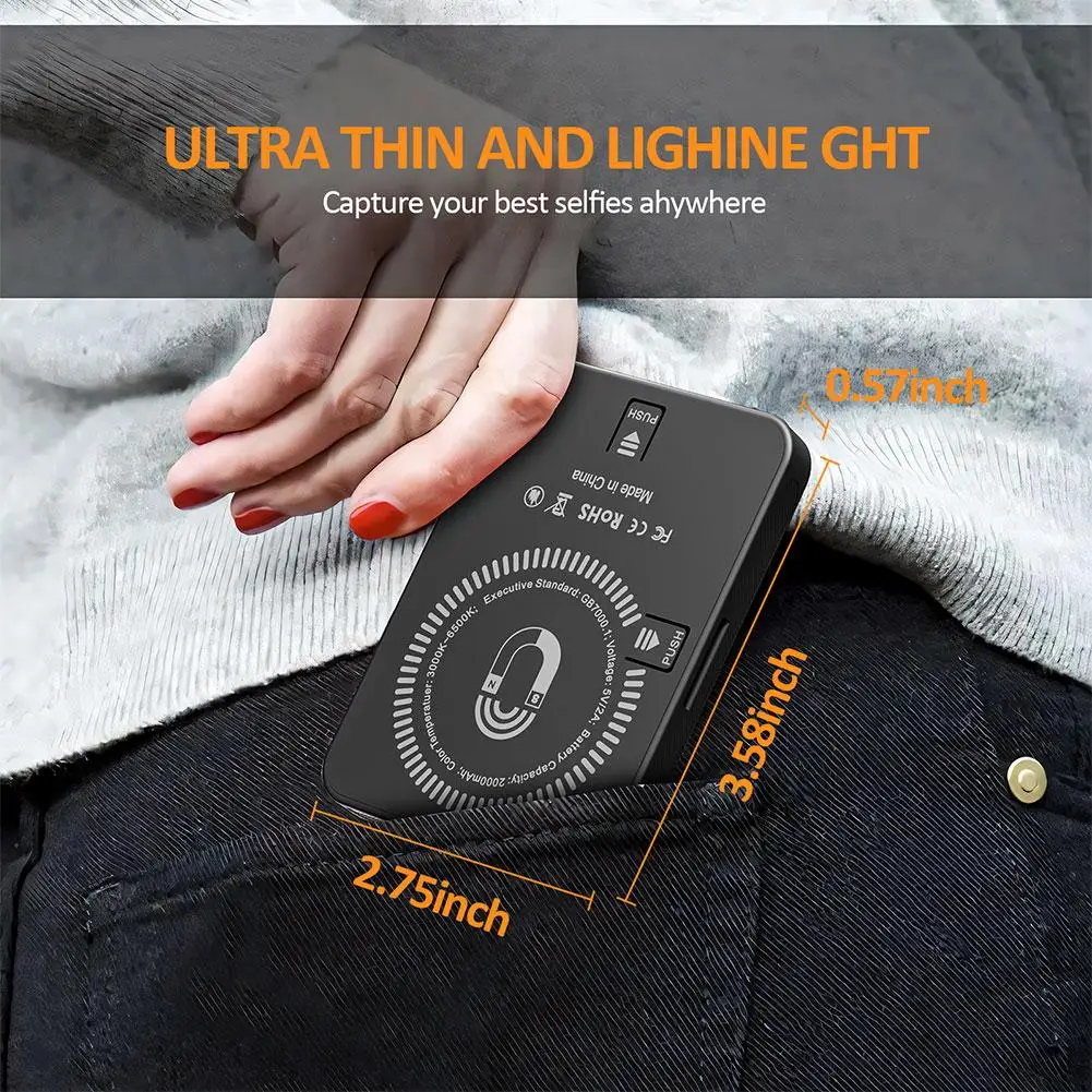 ไฟแม่เหล็กเติมไฟเซลฟี่ LED ชาร์จได้สำหรับโทรศัพท์ไอแพดแบบพกพาแฟลชวิดีโอหลายฉาก T1K5เซลฟี่หมุนได้360