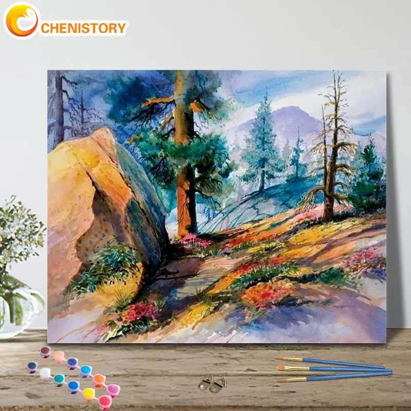 

CHENISTORY Paint By Numbers Tree Scenery Drawing On Canvas HandPainted Painting Pictures By Number Kits Home Decor