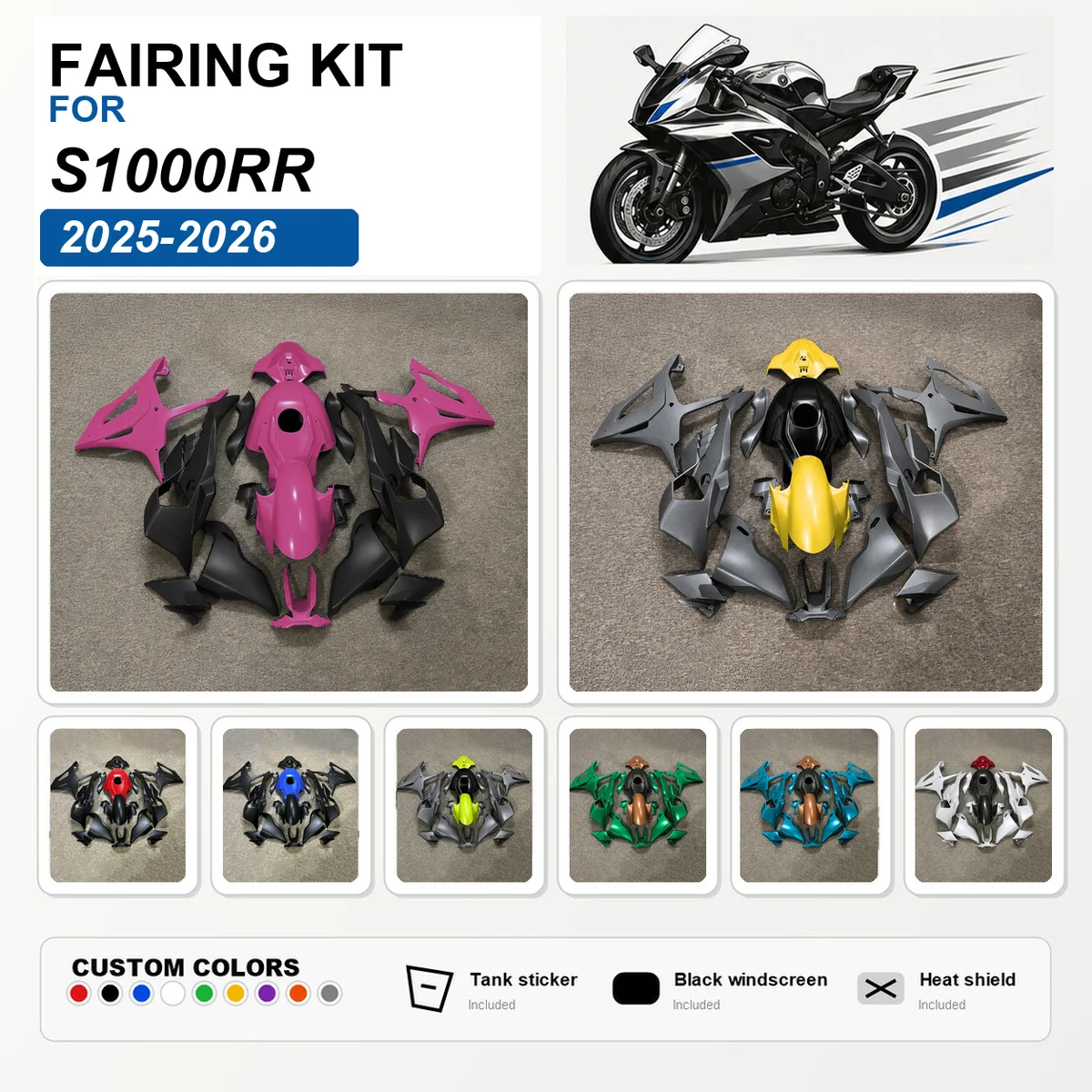 For S1000RR 2025 2026 Painted Fairing Kit Injection Molded ABS Motorcycle Fairings Bodywork Cowl Panels Black Purple