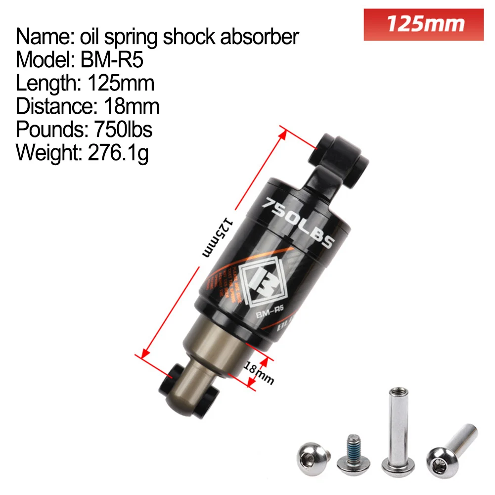 Damper Shock Absorber Premium Aluminum Alloy Electric Scooter Rear Absorber 125mm 1000LBS Excellent Adjustability