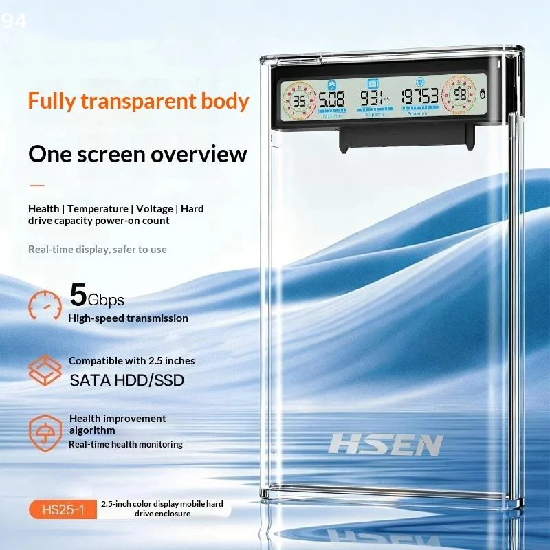 USB 30 25 Inch HDD SSD Enclosure Transparent SATA Hard Drive Case With Smart Display Real Time Health MonitoringNF stationery