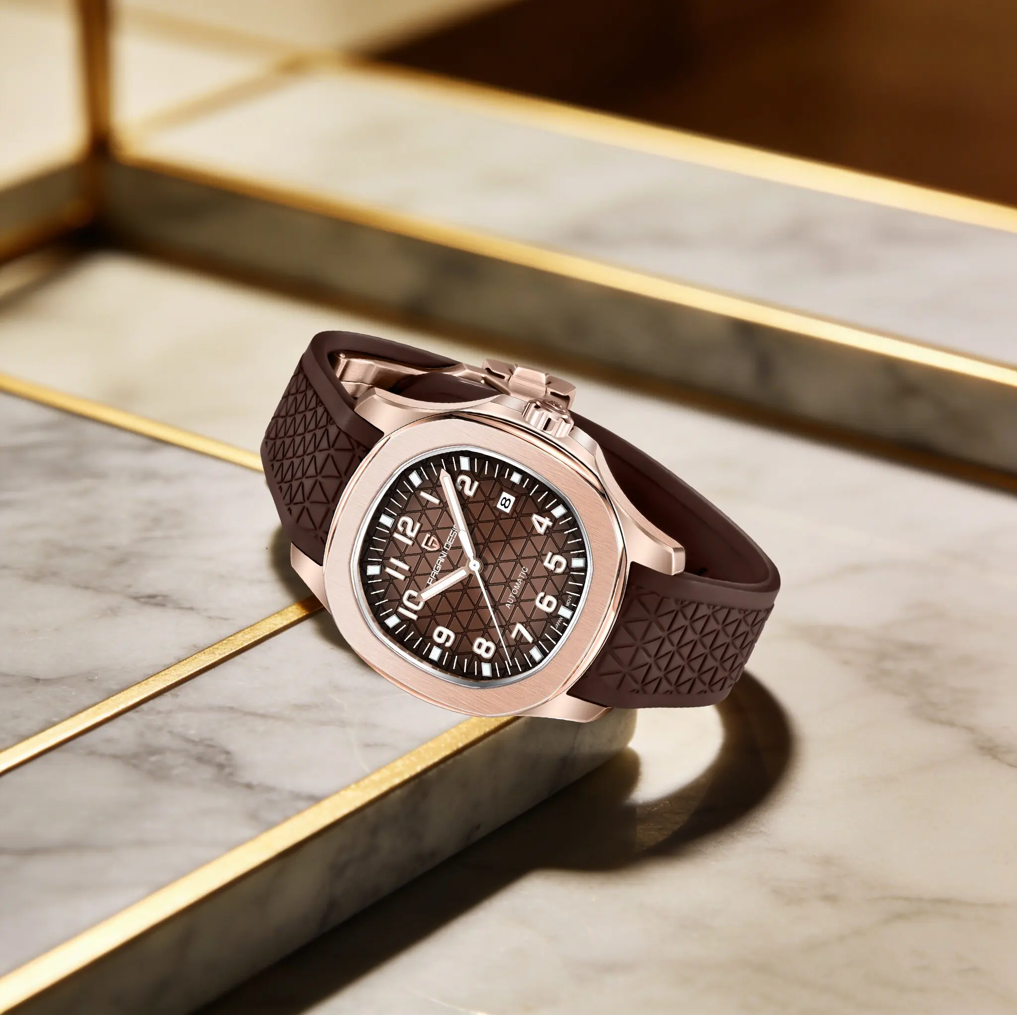PAGANI DESIGN Luxury Charm Men's Mechanical Watch Retro Elegance Rubber Strap AR Sapphire Crystal Diving Calendar Luminous Clock