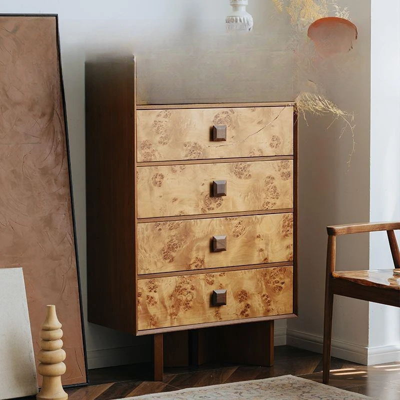 teak veneer, living room storage cabinet, tree tumor skin, secret cabinet, dining room, high side cabinet, retro six buckets