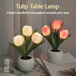 Lampe LED en forme de tulipe avec Simulation de fleur, luminaire décoratif d'intérieur, ambiance romantique, idéal pour un bureau, une chambre, un Bar ou un café