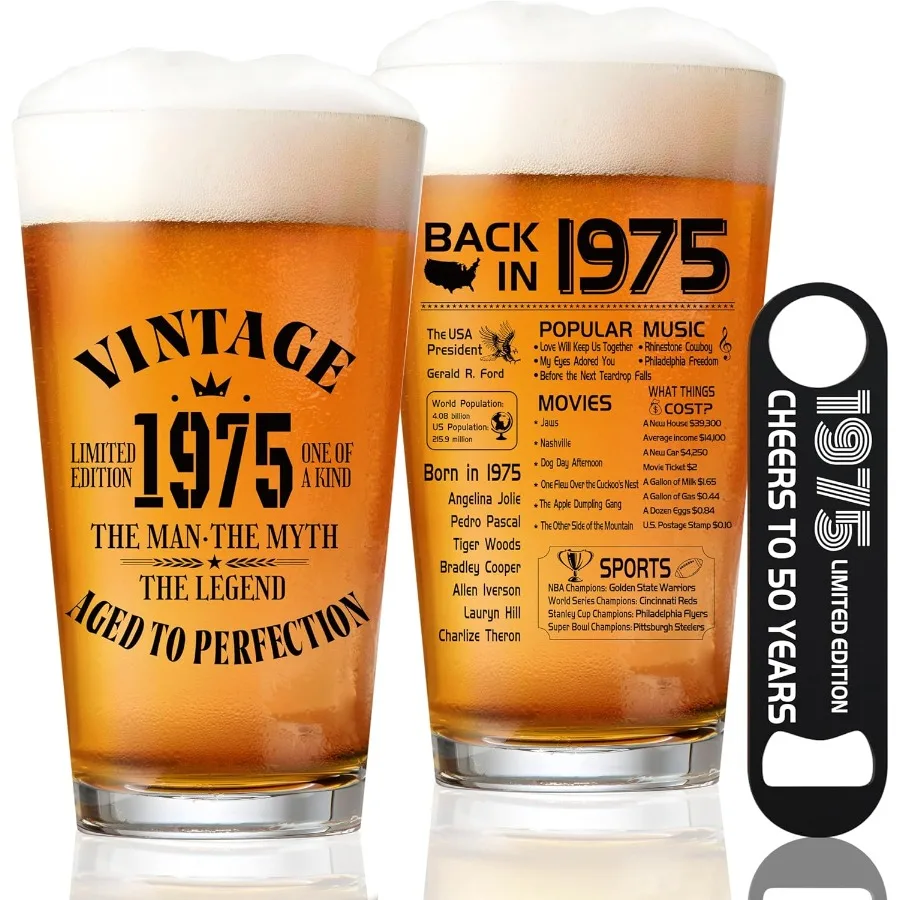 

50th Birthday Gifts for Men 1975 Beer Glass 16oz Perfect Anniversary Decorations for 50 Year Old Men Unique and Funny Fathers D