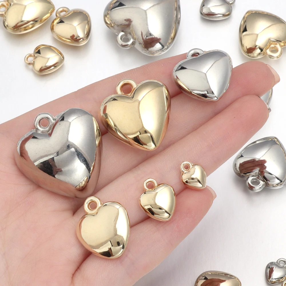 20pcs/lot CCB Heart Charms Gold Silver Plated Love Heart Shape Pendants For Jewelry Making DIY Necklace Earrings Accessories