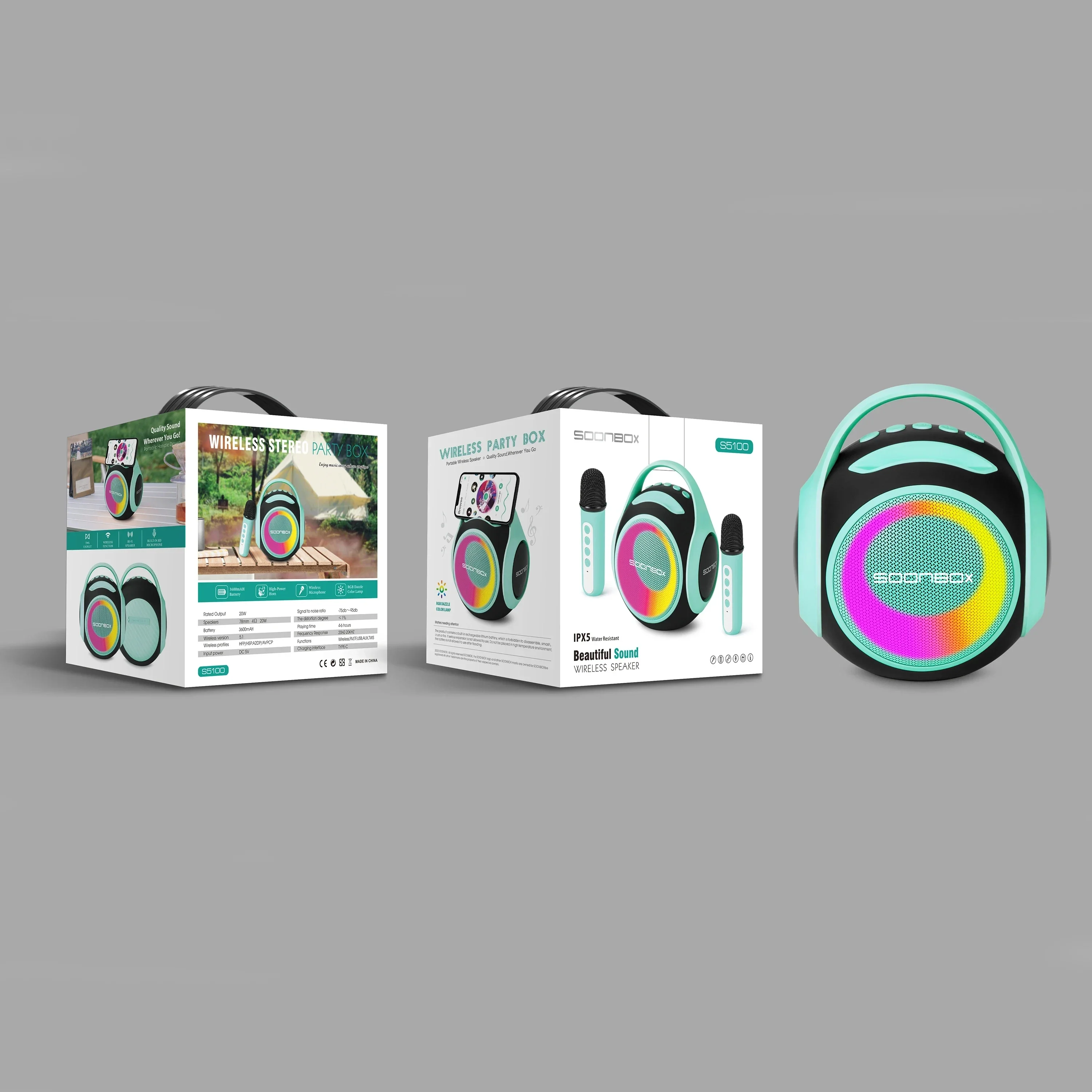 Soonbox S5100 Портативные колонки Караоке-машина 2 микрофона Беспроводной мини-микрофон с микрофоном для детей Производство динамиков для вечеринок на открытом воздухе