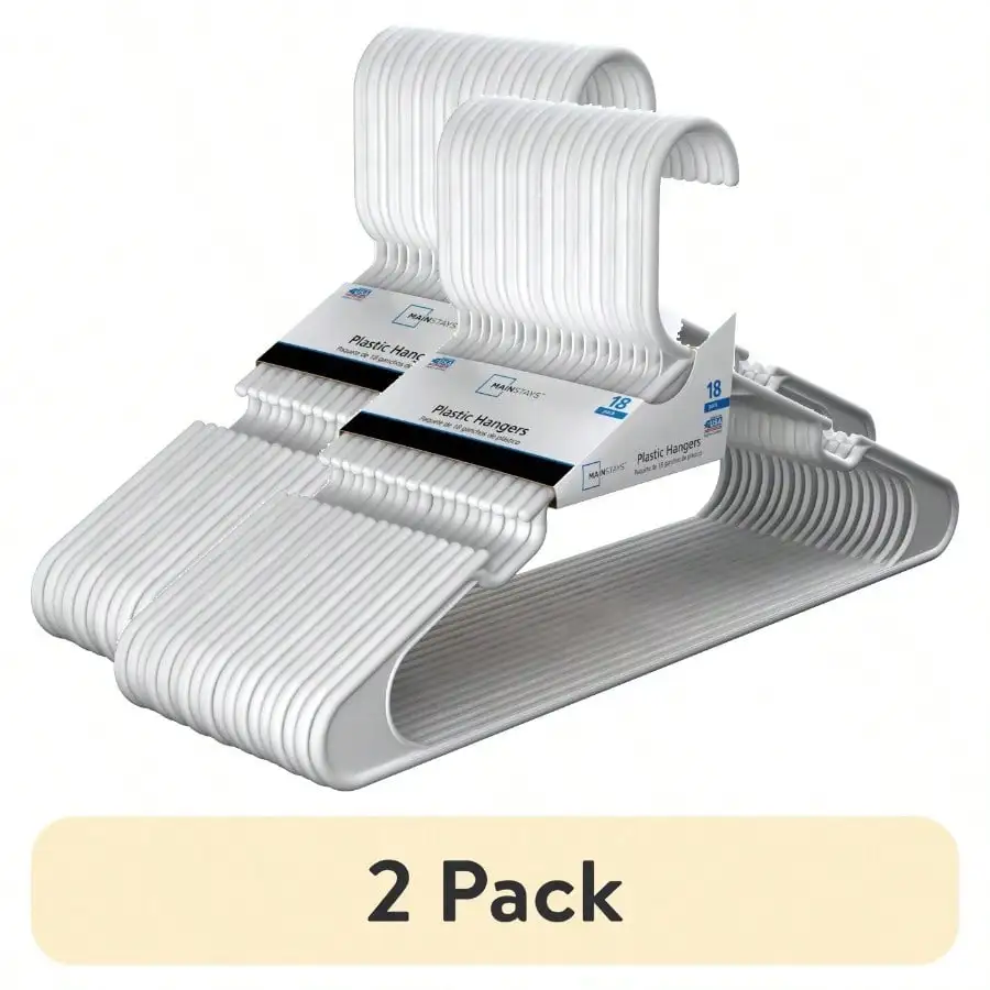 

(2-Pack) Clothes Hangers, 18-Pack, White, Durable Plastic, Suitable For Adults And Teens