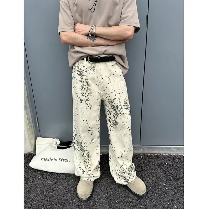 2000S Clothes Y2K Fashion White Leopard Baggy New Jeans Pants For Men Luxury Designer Casual Long Trousers Ropa De Hombre 2024