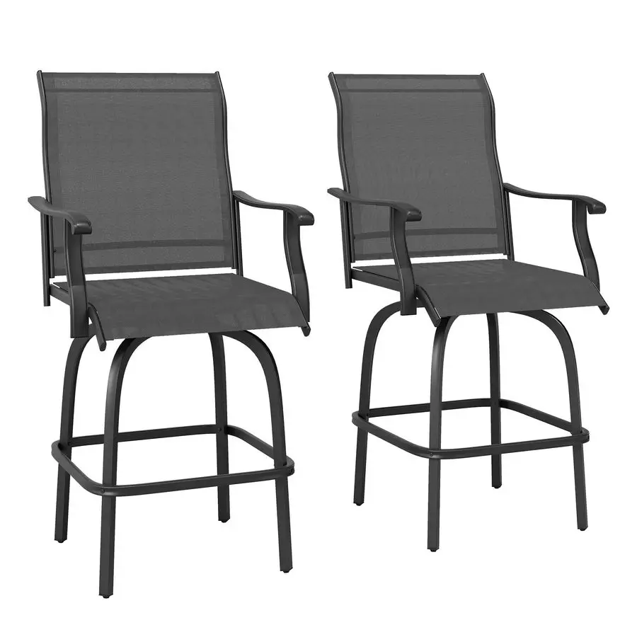 

Set of 2 Outdoor Swivel Bar Stools with Armrests, Bar Height Patio Chairs with Steel Frame for Balcony, Poolside, Backyard, Bla
