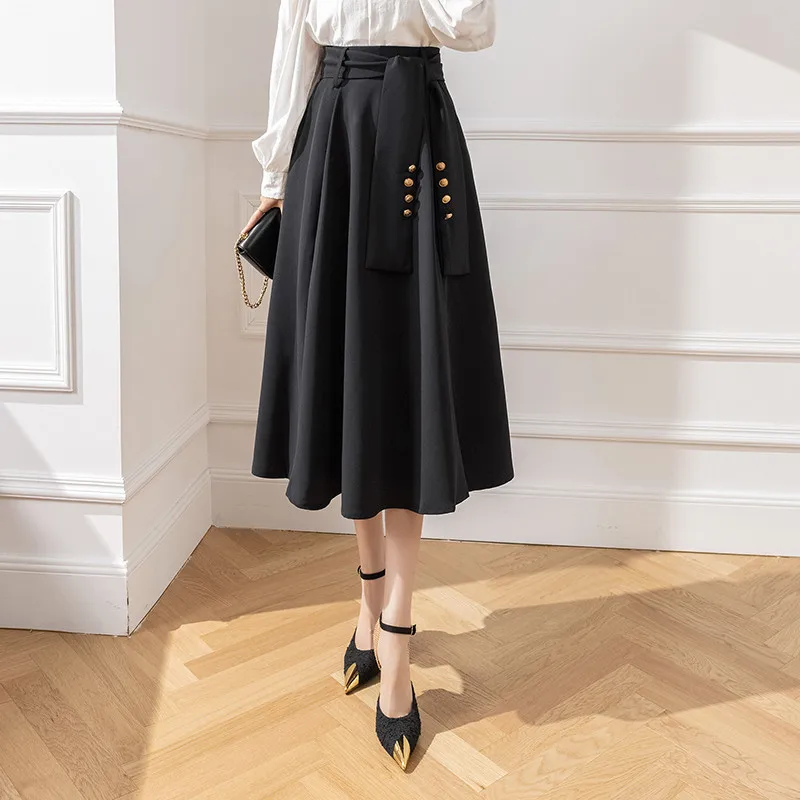 Casual Bandage Khaki Blazer A-line Midi Dress Women Spring Loose Flared Skirt Elegant Chic Office Lady Workwear Versatile Outfit