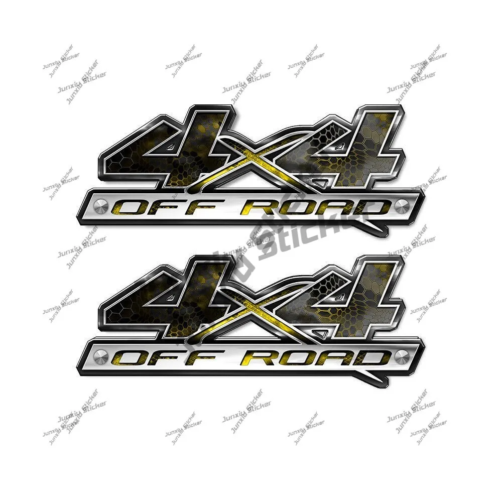 2 Pack 4X4 OFF ROAD Chameleon Camo Yellow Decals Bedside Sticker Truck Pickup Camper F150 4x4 Off Road Decal PVC Car Accessories