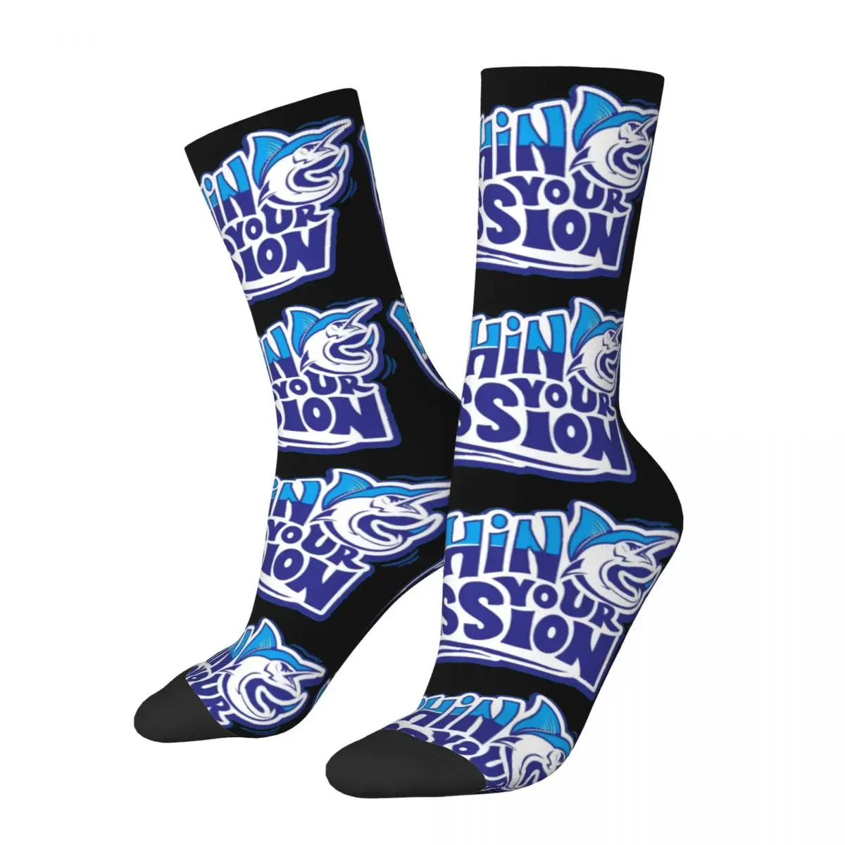 Funny Crazy Compression Sock for Men Deep Passion Hip Hop Vintage Fish Happy Quality Pattern Printed Boys Crew Sock Casual Gift