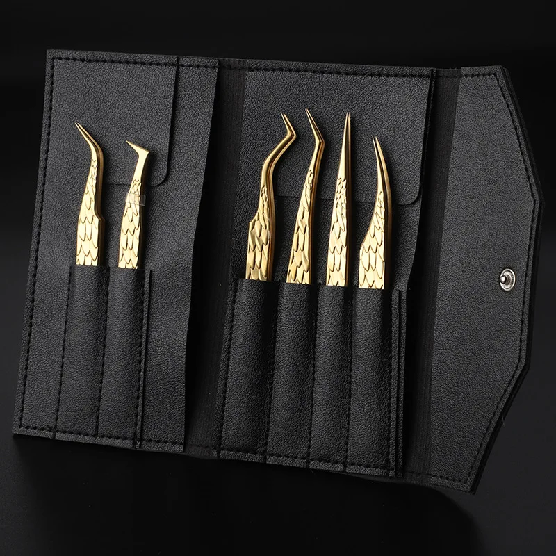 6 Pcs High-precision False Eyelash Tweezers Set For Beginner Fake Eyelash Extension Individual Curved Strip Nail Art Makeup Tool