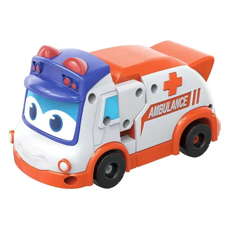 6 IN 1 ABS Bus Transformatie Auto Actiefiguren Robot Speelgoed Ambulance/Politie/Vuurman Glijbaan voor Kinderen gift