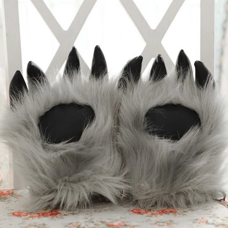 Faux Fur Bear Wolf Paw Gloves Furry Animal Claw Mitts Halloween Cosplay Favors