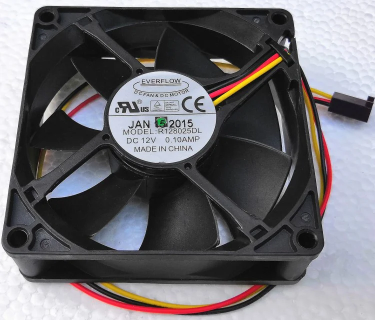 New Everflow R128025DL 80mm Fan 8cm 8025 8cm Fan 3-Wire Ball 12V 0.10A Mute Silent Cooling Fan Tach