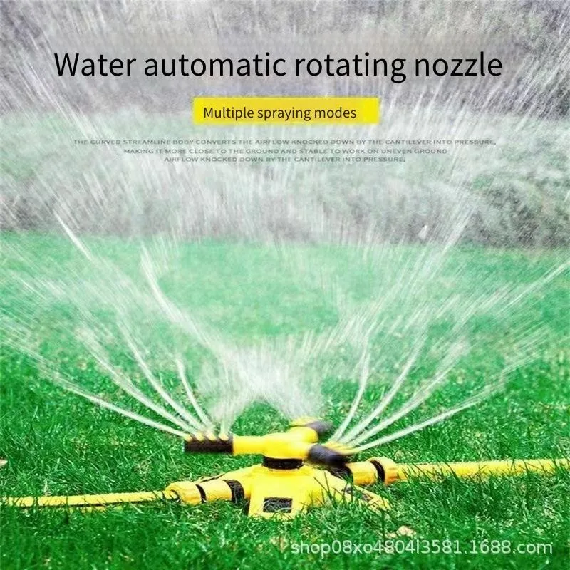 360 Rotating Garden Sprinkler Automatic Water Spray Adjustable 3 Nozzle For Lawn Yard Connectable Irrigation System Outdoor
