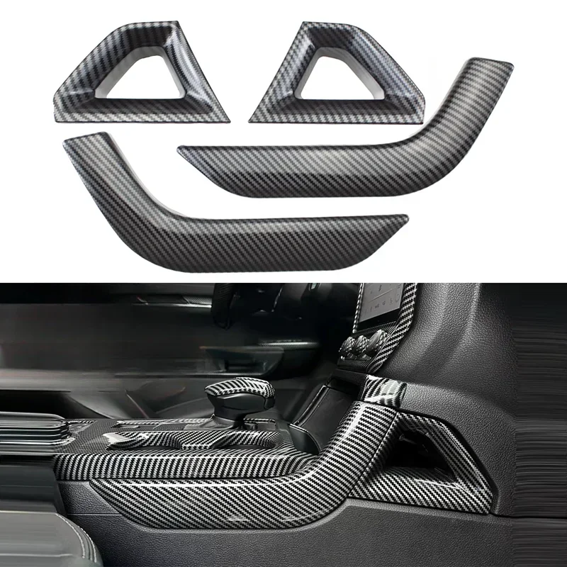 Center Console Gear Shift Strip Trim Cover Sticker for Ford Ranger Everest Raptor 2023 2024 Car Interior Accessorie Carbon Fiber