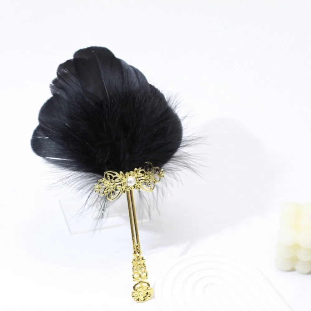Gold Handle Feather Hand Fan Colorful Vintage Ornate Handheld Fan Chinese Style Fairy Fan Dance Fan Wedding Party