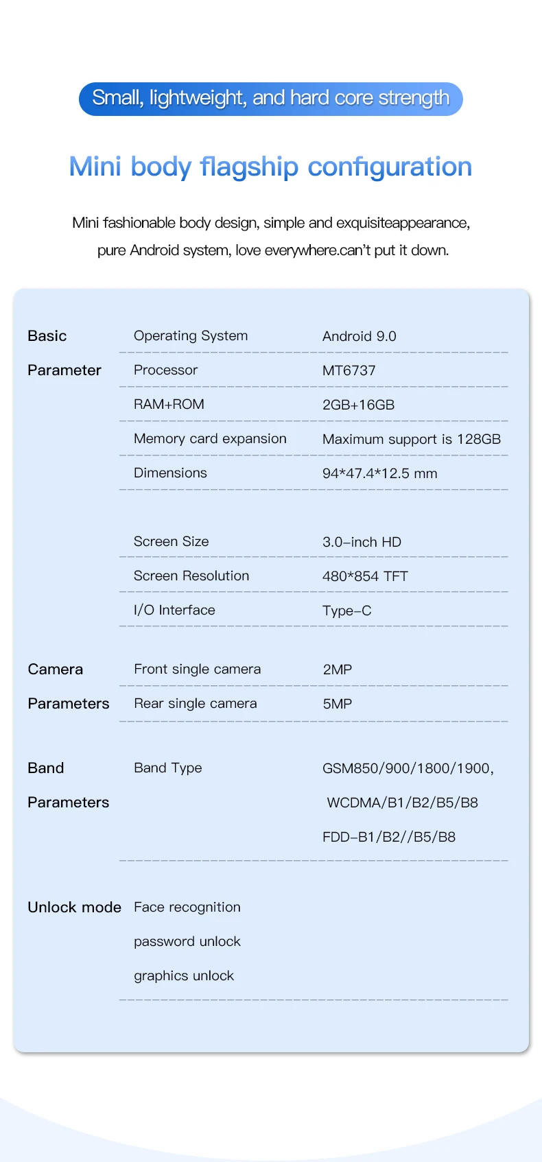 SOYES XS17 Pro 3G Smartphone 3.0inch MTK Quad Core 2GB RAM 16GB ROM Dual SIM 5MP 1950mAh Android Mini Cellphone Face Recognition