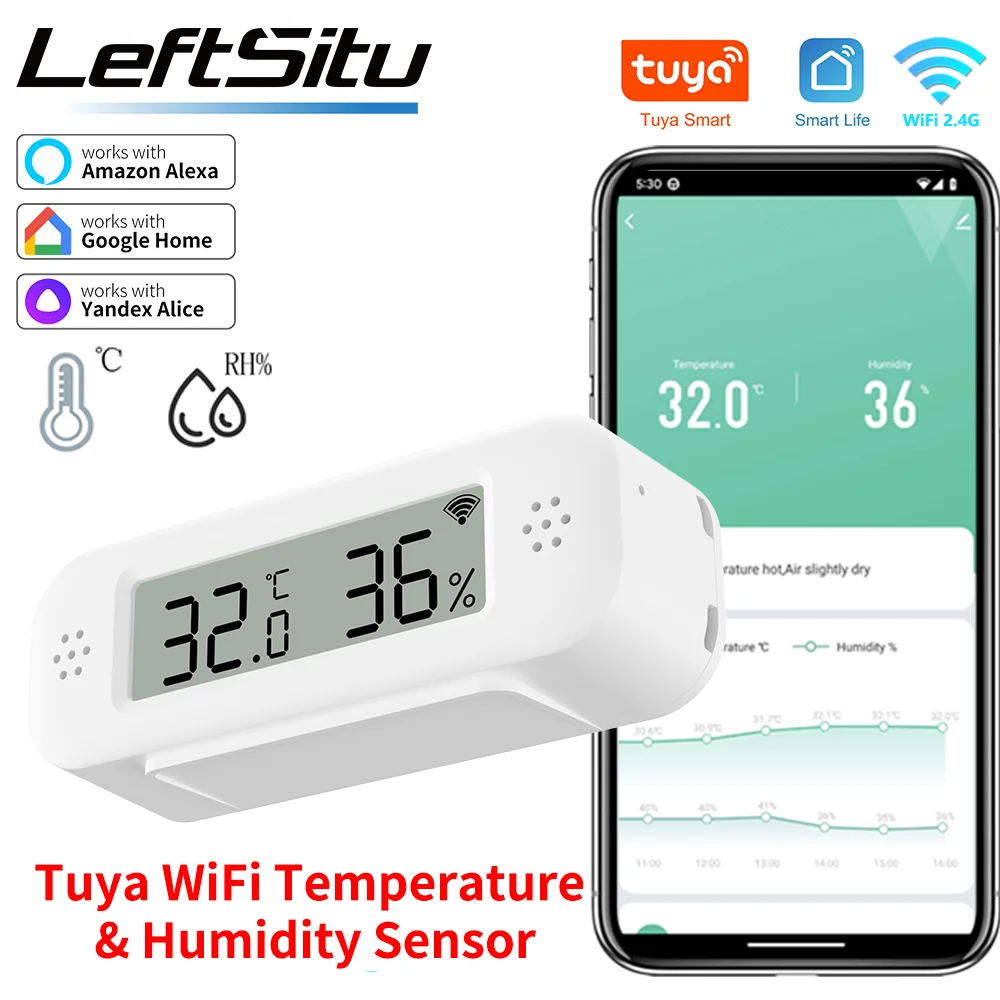 Tuya WiFi Mini Temperature Humidity For Smart Home Thermometer Hygrometer APP Remote Alarm Work with Google Home Yandex Alexa