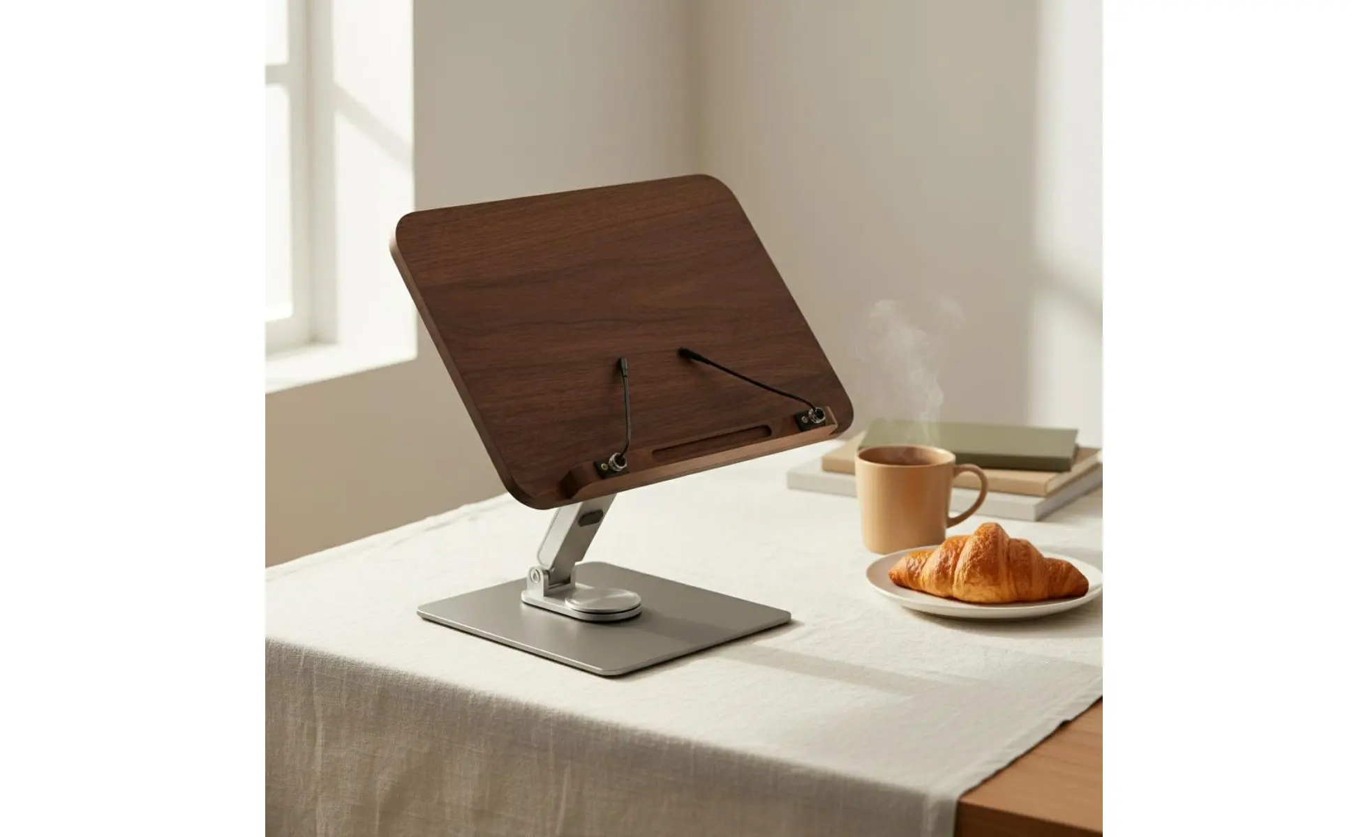 Adjustable Wooden Book Stand Ergonomic Design Walnut Literary Easel Rotating Desktop Book Holder Stable Metal Base