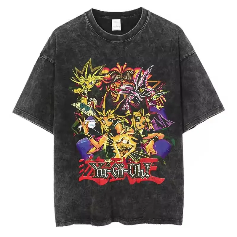 Yu-Gi-Oh! Camiseta lavada de Anime 2025, novedad de verano, Top de manga corta informal holgado Harajuku de algodón puro de talla grande para hombres y mujeres