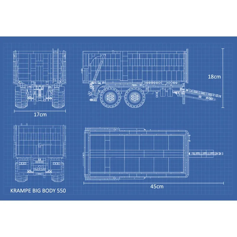 New MOC-26566 Krampe 550 Dump Trailer 1:17 Scale Building Blocks 1349PCS Adult Birthday Gift Children Christmas Toy Gift