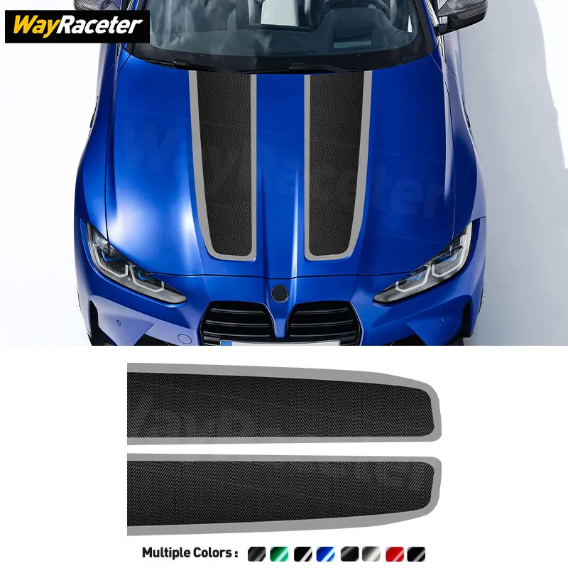 

2 Pcs Car Engine Cover Carbon Fiber Vinyl Bonnet Stripes Sticker For BMW M4 G83 2025 G82 Competition 2023 2024 M Performance