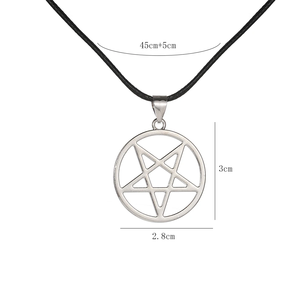 Halskette mit Hohlpentagramm-Anhänger im Gothic-Stil, mit schwarzem Wachsschnurband, verstellbar, für Herren und Damen, geometrisches Accessoire für den täglichen Gebrauch. – Detail 3