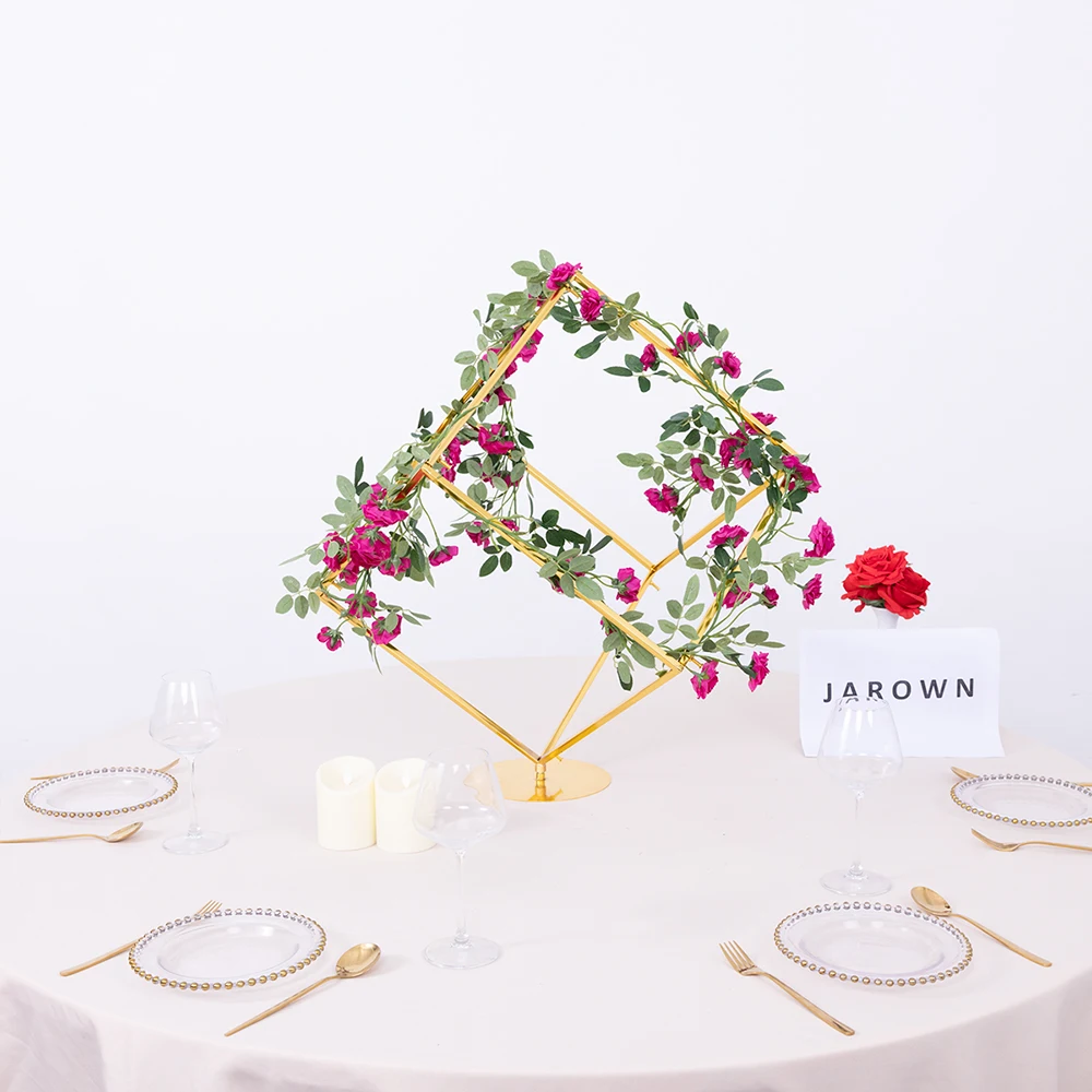 

40x40cm Gold Plating Wedding Centerpieces for Tables Stand Dinner Room Event Decor Props Centre De Table Mariage Metal Frame