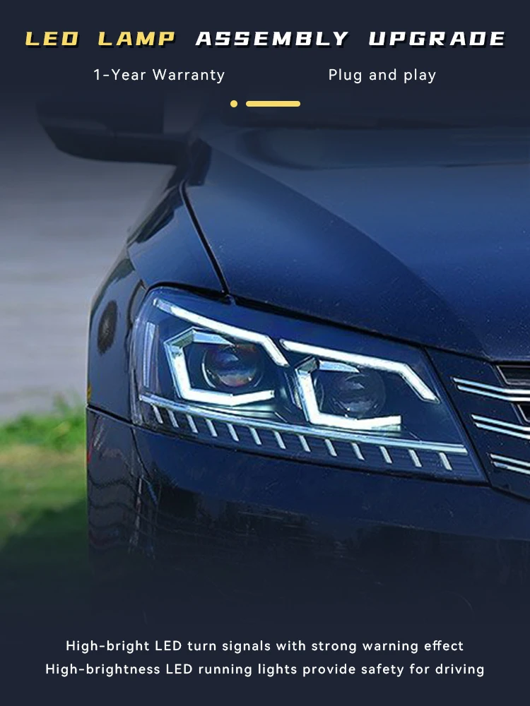 

Передние фары для Volkswagen VW Passat B7 2011-2015, фары с полным освещением, высокая конфигурация, ДХО, передние фары, автомобильные аксессуары