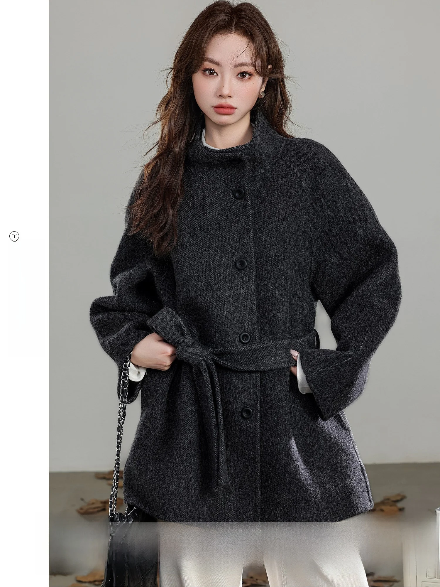 

Женское двустороннее шерстяное пальто Ele, зима 2024, для повседневной носки, в корейском стиле, прямого кроя, с длинными рукавами, на пуговицах