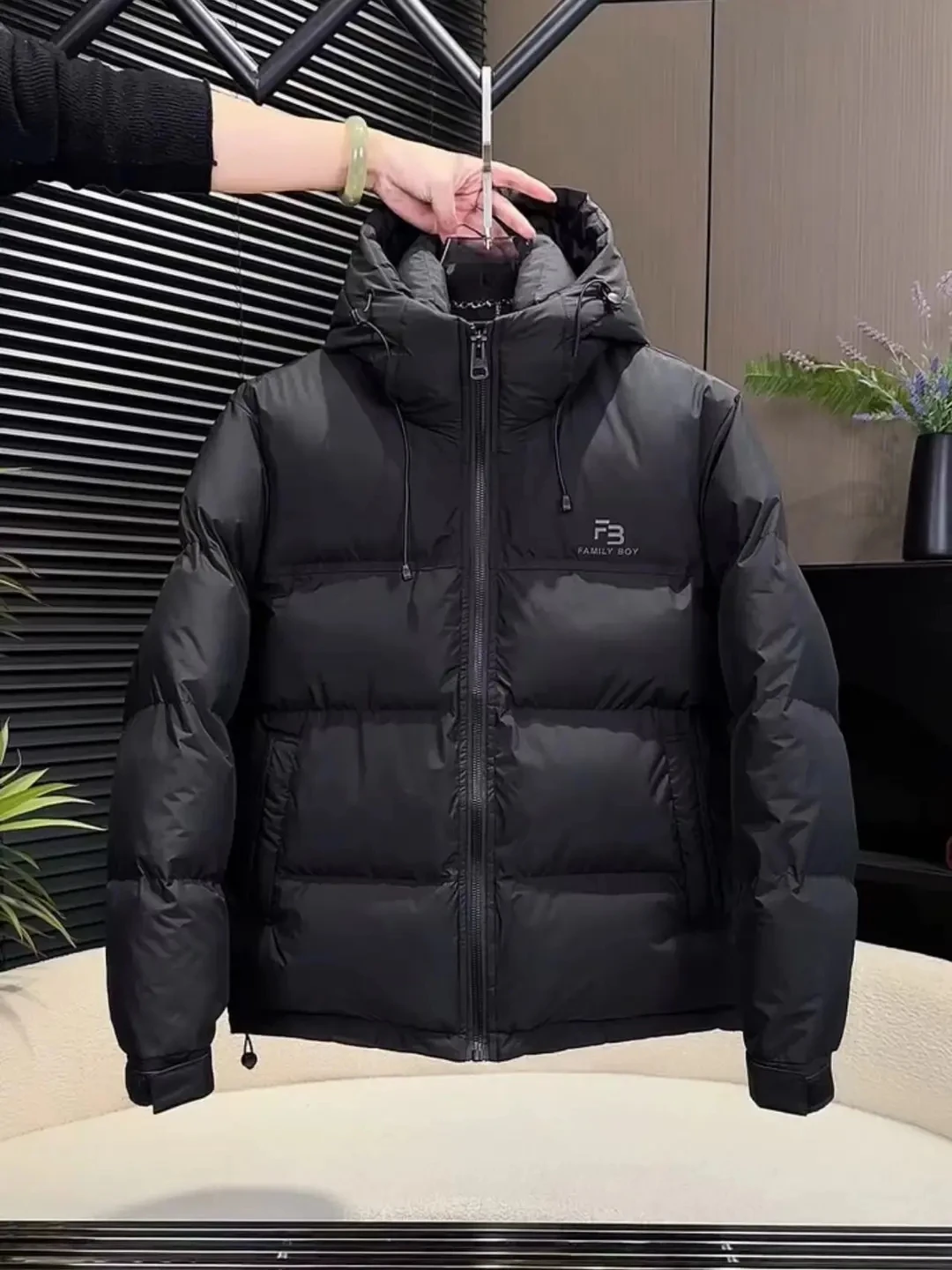 

Men's Winter Thiened Lightweight Hooded Cotton Jaet Outdoor Windproof Warm Casual Faion Polyester Fiber Long Sve Zipper