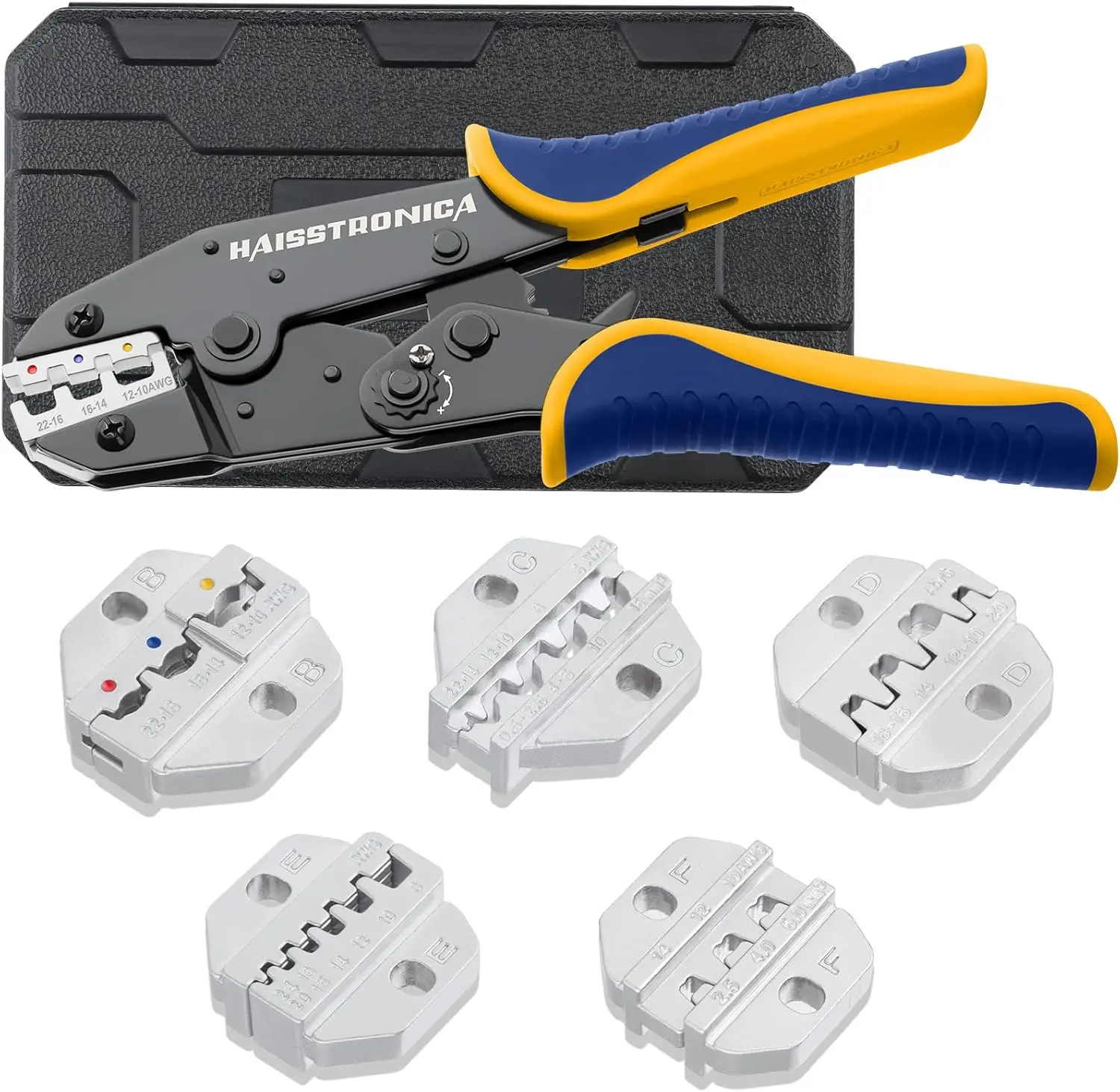 6PCS Ratchet Wire Crimping Tool Set for Heat Shrink, Insulated, Non-Insulated Terminals and Solar Connectors