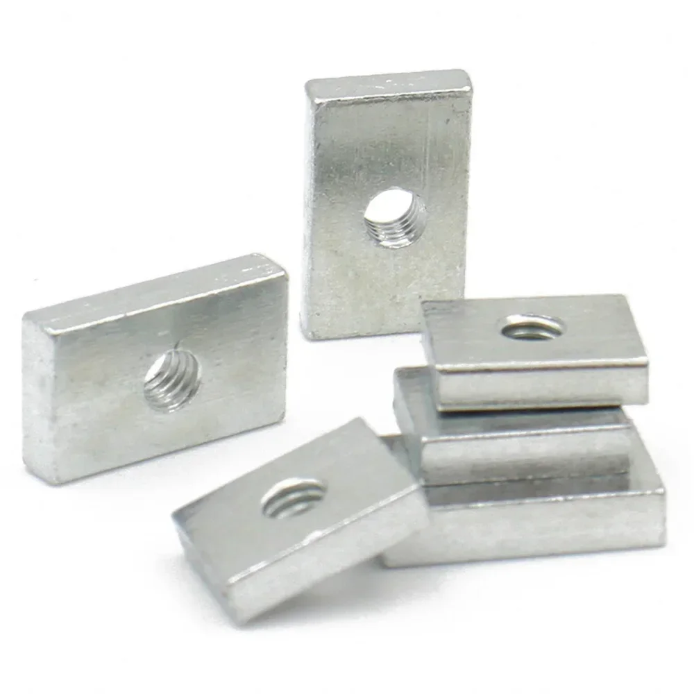 10-50pcs Zinc-Plated Carbon Steel Square Nut M3 M4 M5 M6 M8 Thin Rectangular Nuts Slider Block for Aluminum Profile Accessory