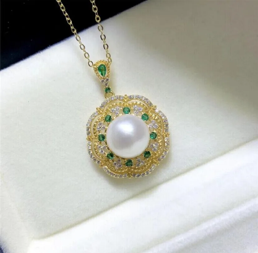 Large AAAAA 10-11mm South China Sea Authentic White STUD Pearl Pendant Necklace 925S