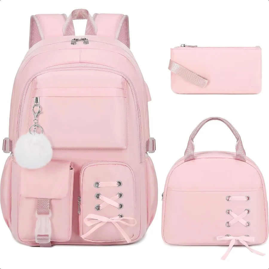 

Backpacks for Girls Girls Backpack with Lunch Box Pencil Pouch for Teens Girl Elementary Middle High School College Student Boo