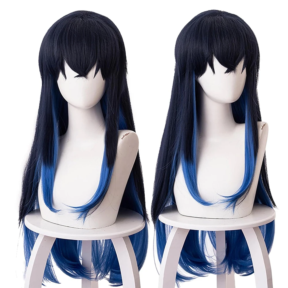 

Anime Hashibira Inosuke‌ Cosplay Synthetic Hair Black And Blue Gradient Halloween Carnival Daily Party Simulated Scalp Wig