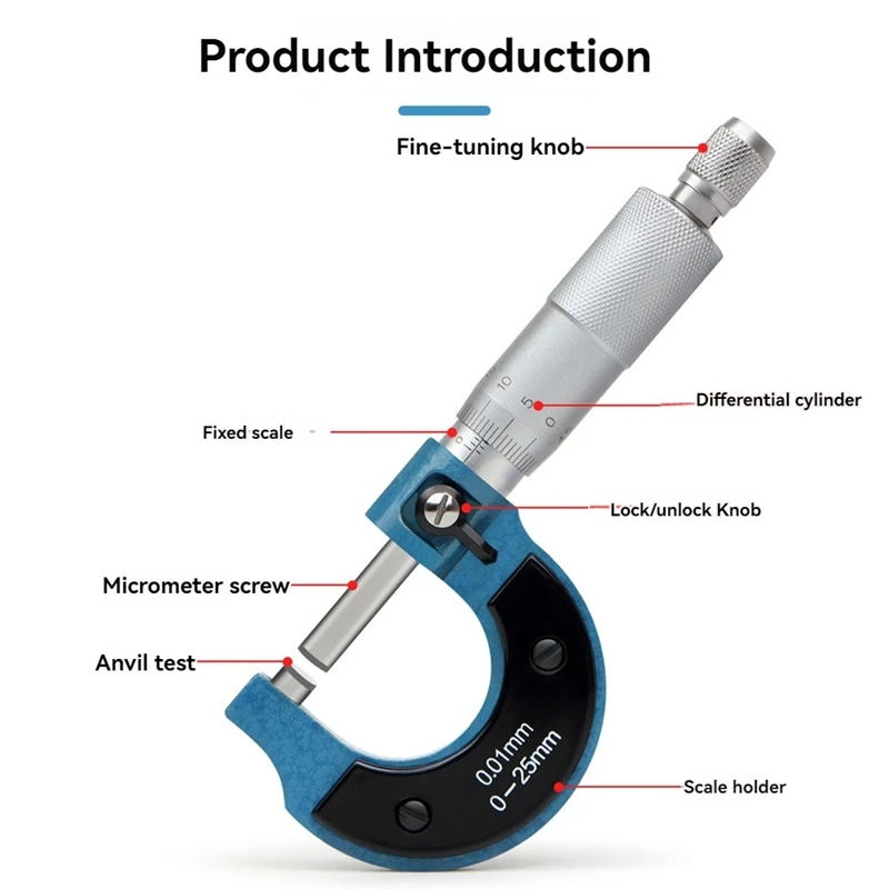 0.01Mm 0-25Mm Outside Micrometers Measuring Gauging Tool Scale Mechanical Caliper Precision Micro-Meter For Measurement