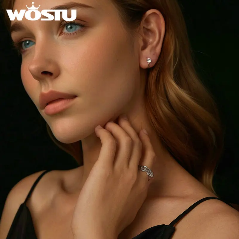 WOSTU 1 Ct Sparkling Moissanite Hoop Earrings For Women s925 Silver Engagement Wedding Daily Work Party Travel Diamond Pendient