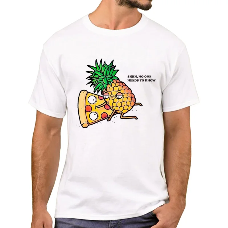 

Summer men's pizza and pineapple Taboo Love pattern printed 100% pure short-sleeved T-shirt, trendy and cool men's clothing