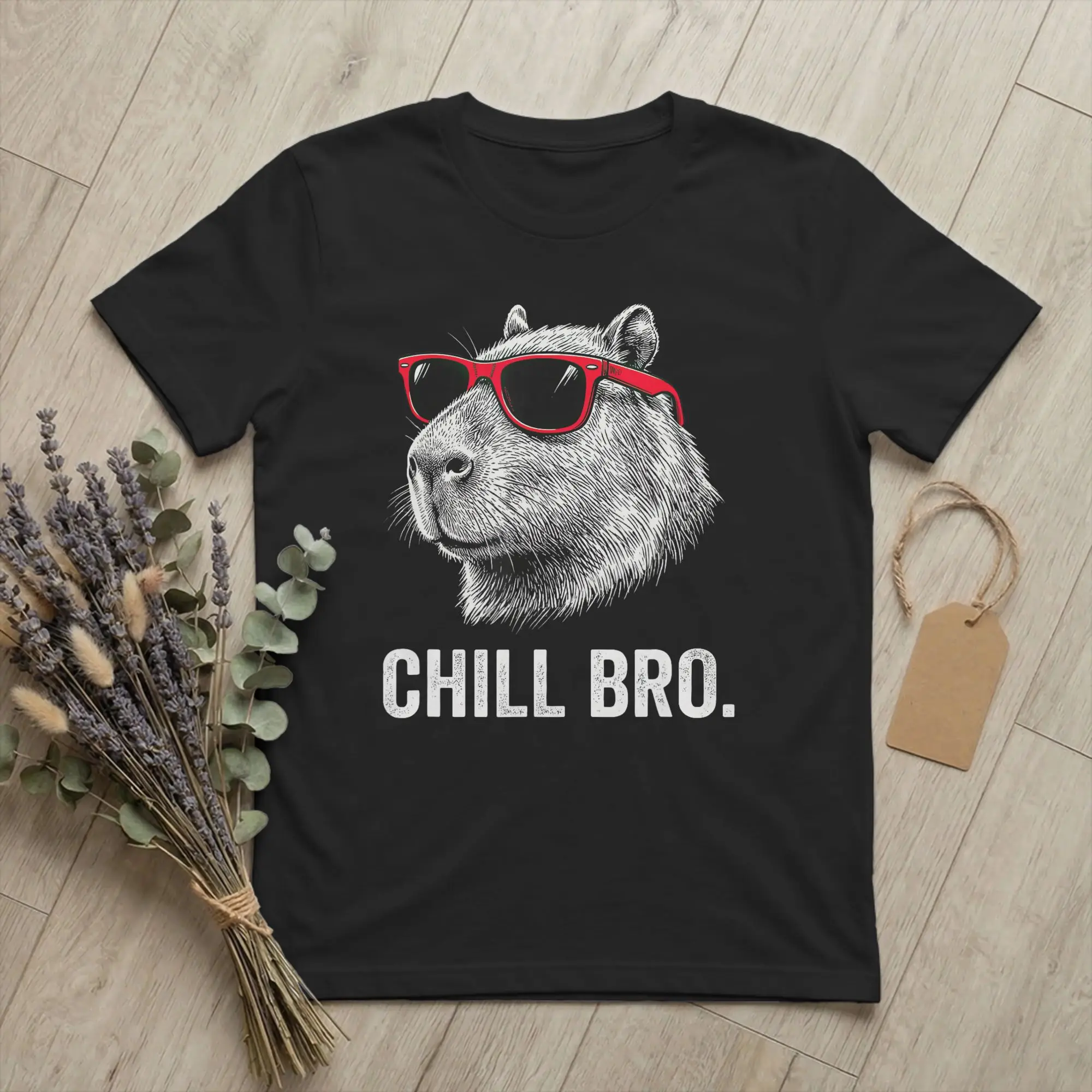 Funny Chill Bro Capybara Wearing Sunglasses T-Shirt Men Crewneck Cotton T Shirts Funny Animal Meme Short Sleeve Tee merchandise